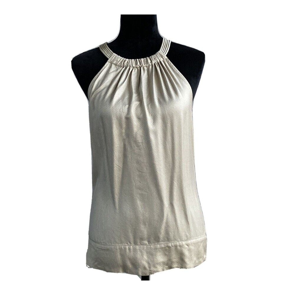 White House Black Market Top XS Champagne Beige 100% Silk Textured‎ Blouse